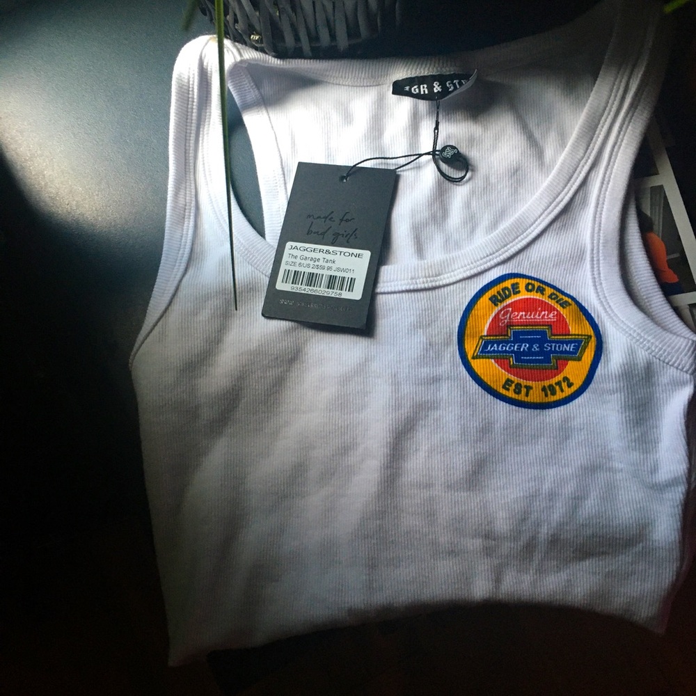 Jagger and stone cropped moto tank